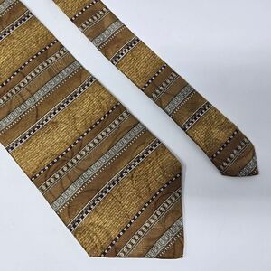 ENZO FELINI ROMA PARIS SILK TIE GOLD GRAY BAROQUE STRIPE SATIN 3.75" X 58"